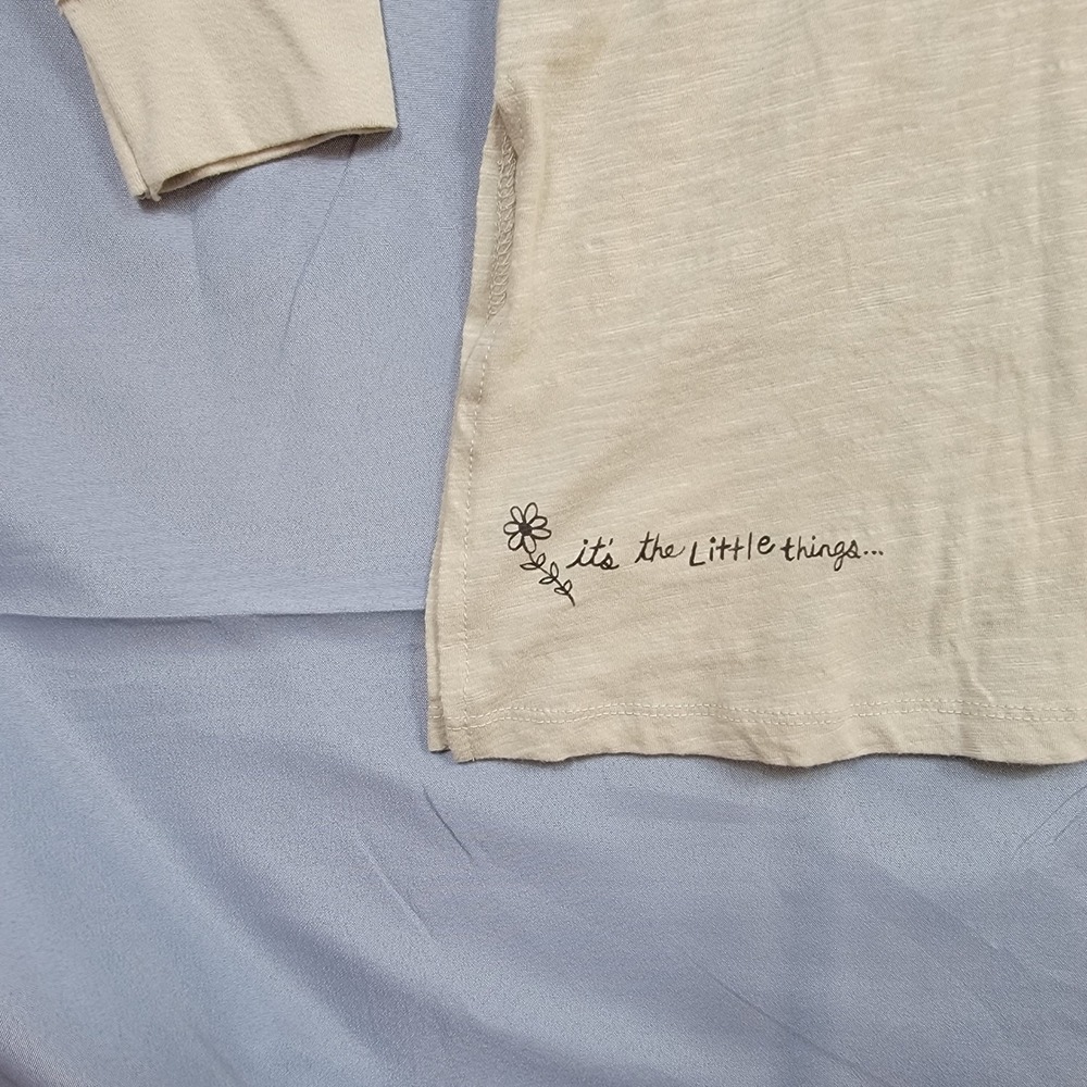 Natural Life Graphic Tee Womens Medium Tan Live Happy Long Sleeve Slub Cotton - Picture 5 of 6